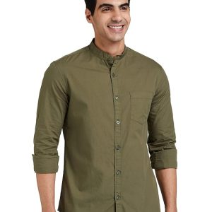 Amazon Brand - Symbol Men's Cotton Shirt | Chinese Collar | Casual | Plain | Full Sleeve | Summer - Regular Fit (Available in Plus Size)
