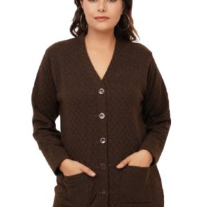 Women's Woolen V-Neck Cardigan - Heavy Daffodil Fabric Winter Wear Acropolly Yarn Cardigan for Women with Front Pockets