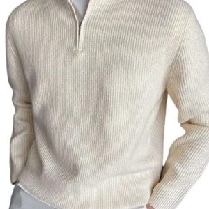 ColorChakra High Neck Woollen Sweater for Mens Half Zip Wool Cardigan Plus Size M to 5XL