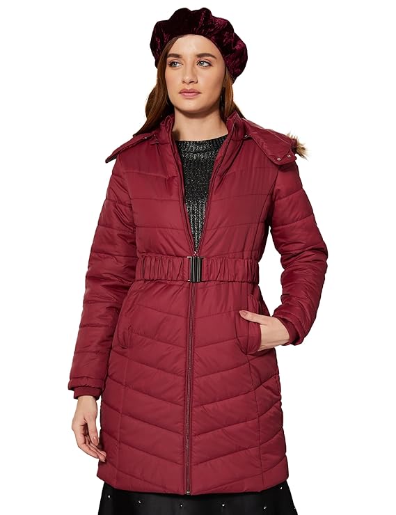 Amazon Brand – Symbol Women’s Polyester Long Line Regular Fit Parka Quilted Jacket (Puffer Jackets)