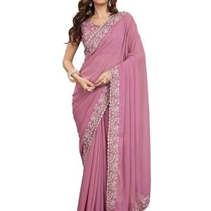 TRENDMALLS Women's Georgette Embroidery Sequin Work Saree with Unstitch Blouse Piece